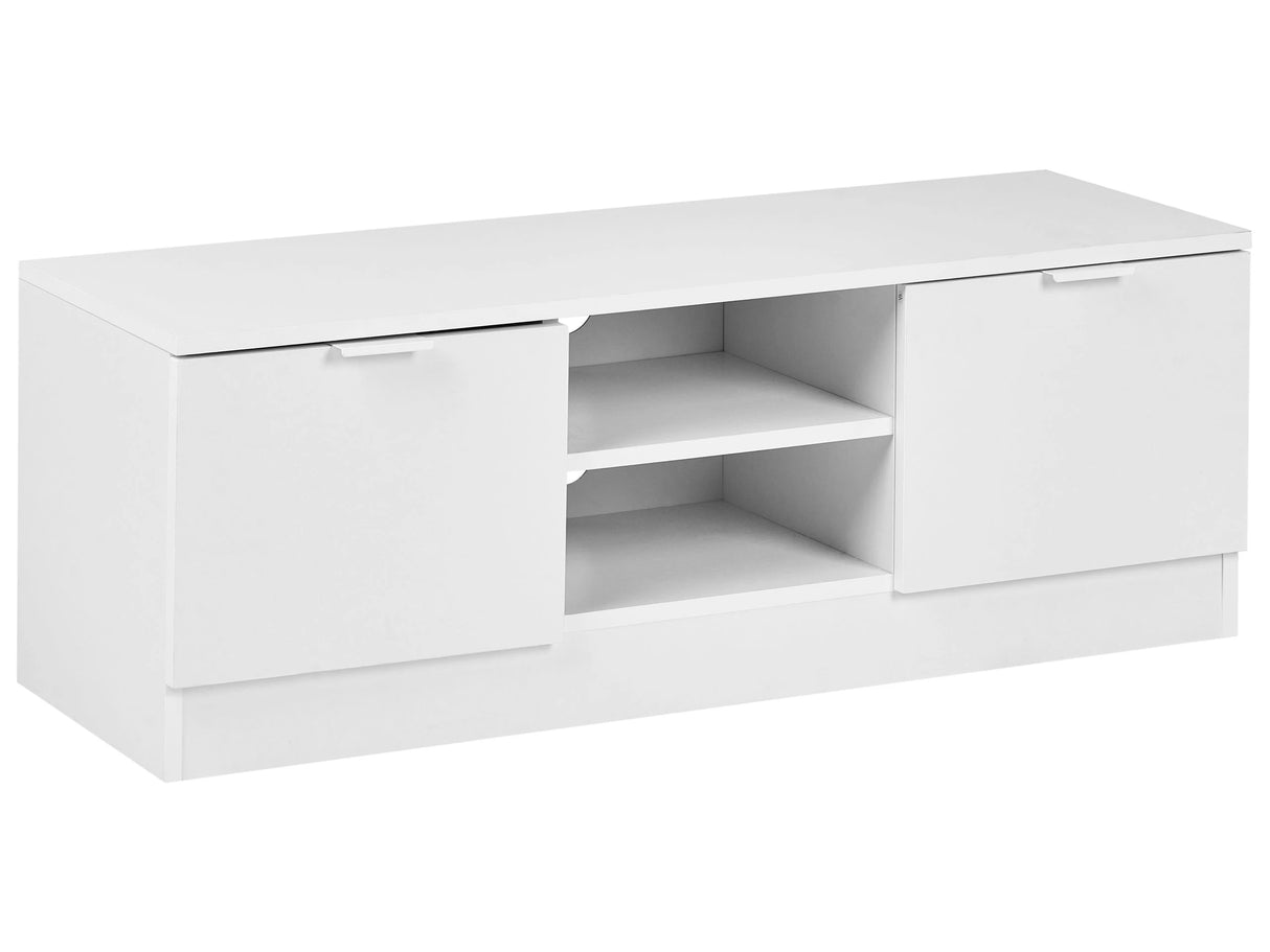 TV Stand White Particle Board 102 cm 2 Storage Drawers 2 Shelves Scandinavian Design Living Room Beliani