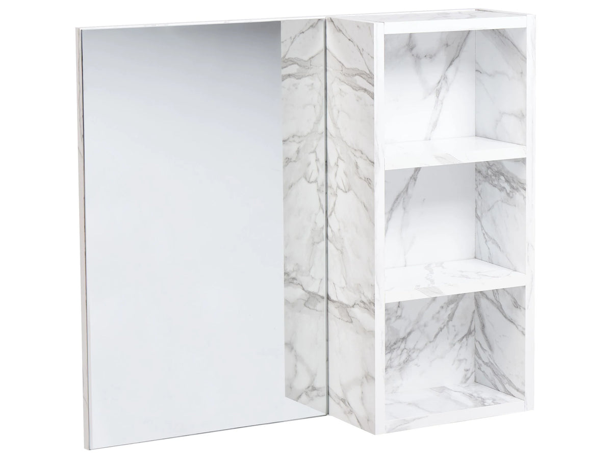 Bathroom Wall Mounted Cabinet with Mirrored Cupboard White Particle Board Marble Effect Melamine Finish Beliani