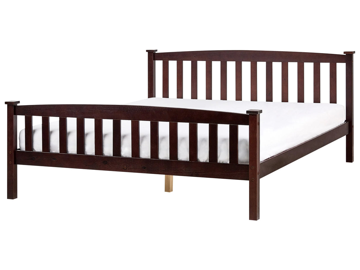 Bed Frame Pine Dark Brown 160 x 200 cm EU King Size 5ft3 Slatted Base Natural Bedroom Furniture Beliani