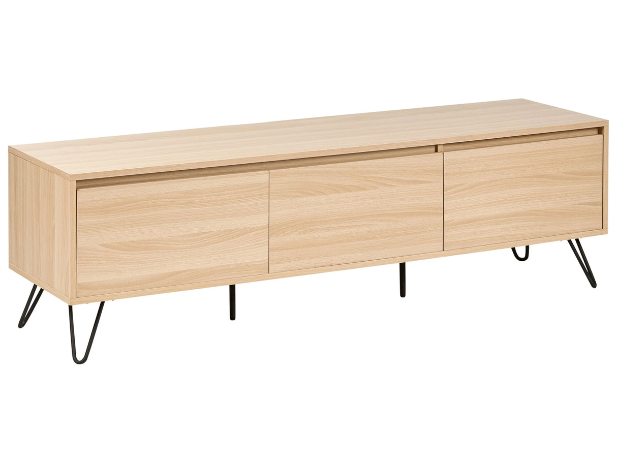 TV Stand Light Brown Particle Board 150 cm 3 Shelves Minimalist Design Living Room Beliani