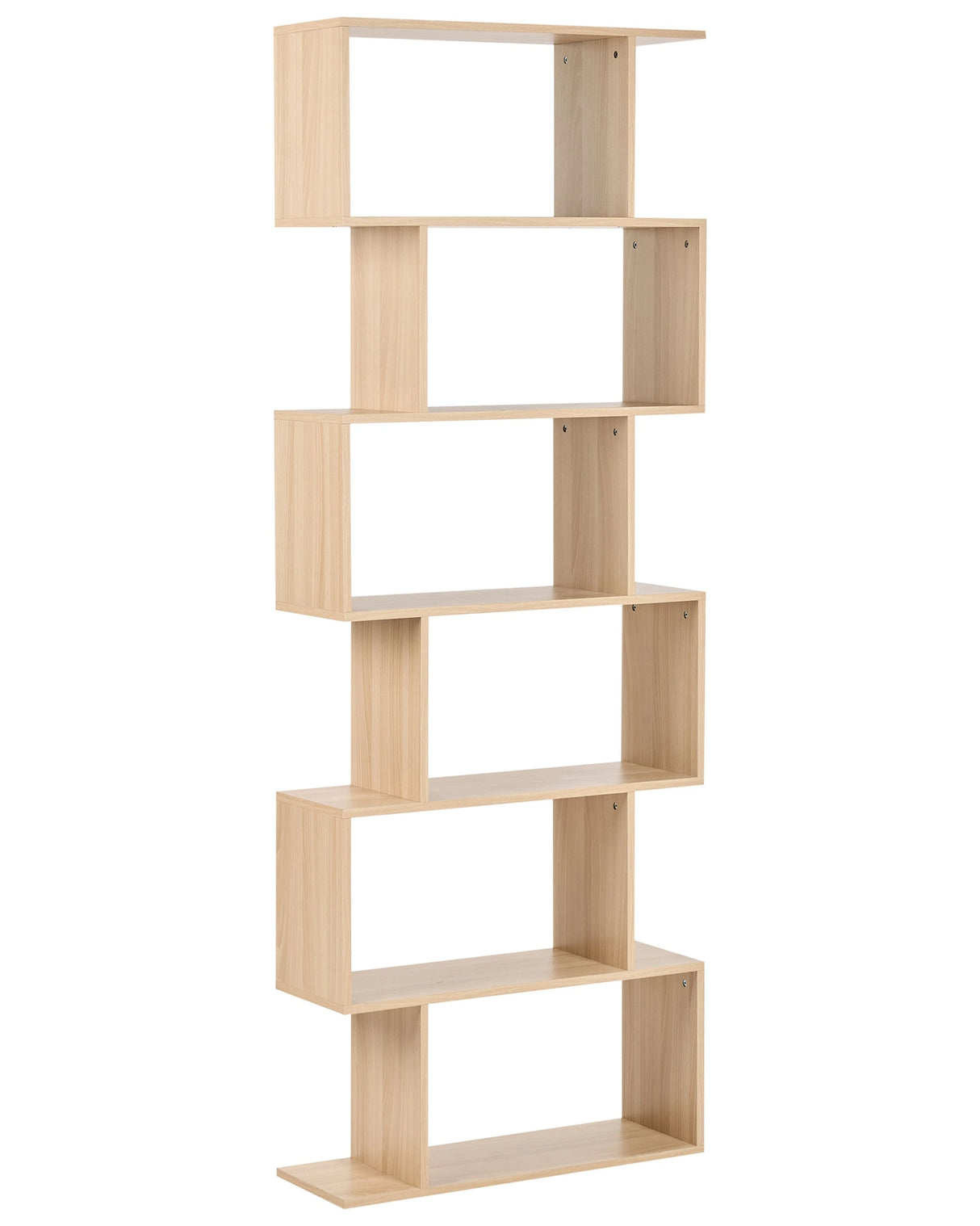 6 Tier Bookcase Light Brown Shelves Particle Board Frame Open Back Irregular Design Storage Minimalist Style Beliani