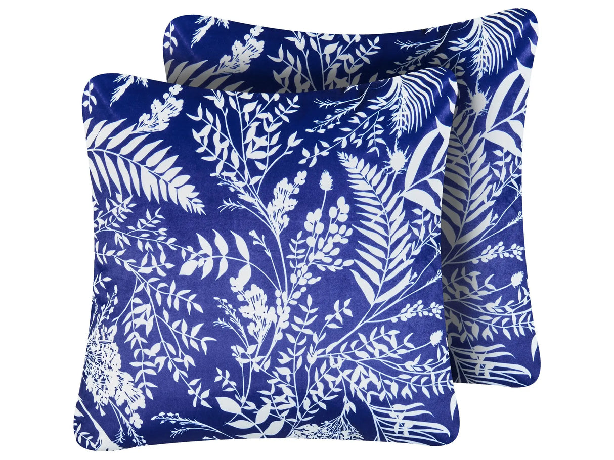 Set of 2 Outdoor Throw Cushions Blue Polyester 45 x 45 cm Plant Pattern Garden Accessory Beliani