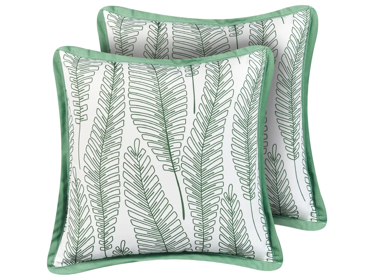 Set of 2 Outdoor Throw Cushions Green Polyester 45 x 45 cm Leaf Pattern Garden Accessory Beliani