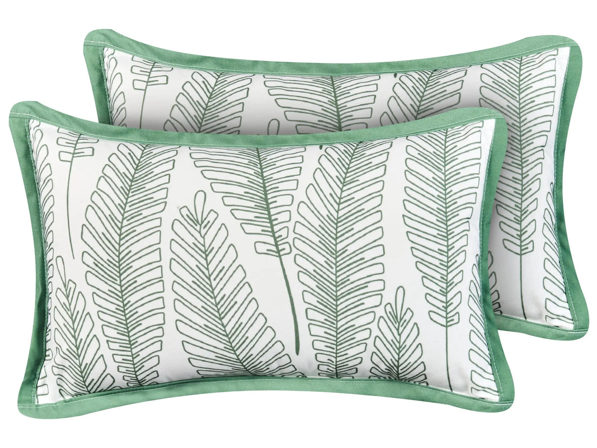 Set of 2 Outdoor Throw Cushions Green Polyester 30 x 50 cm Leaf Pattern Garden Accessory Beliani