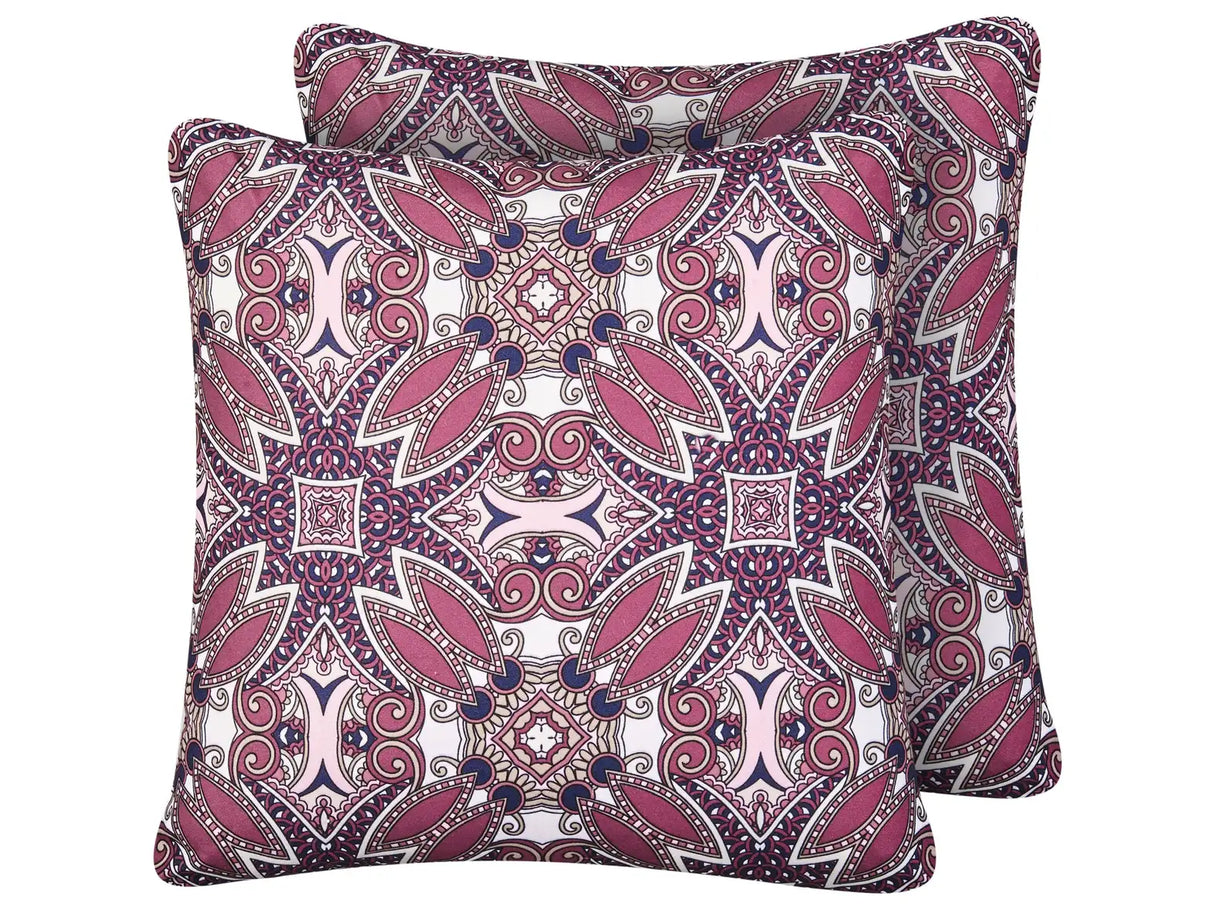 Set of 2 Outdoor Throw Cushions Purple Polyester 45 x 45 cm Pattern Garden Accessory Beliani