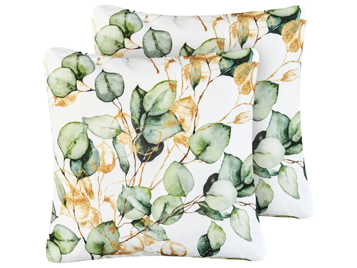 Set of 2 Outdoor Throw Cushions Multicolour Polyester 45 x 45 cm Leaf Pattern Garden Accessory Beliani