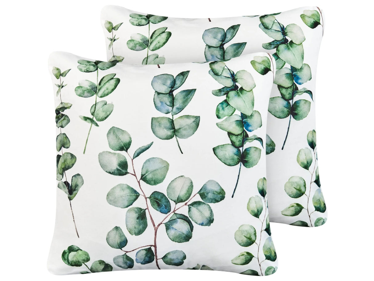 Set of 2 Outdoor Throw Cushions Green Polyester 45 x 45 cm Leaf Pattern Garden Accessory Beliani