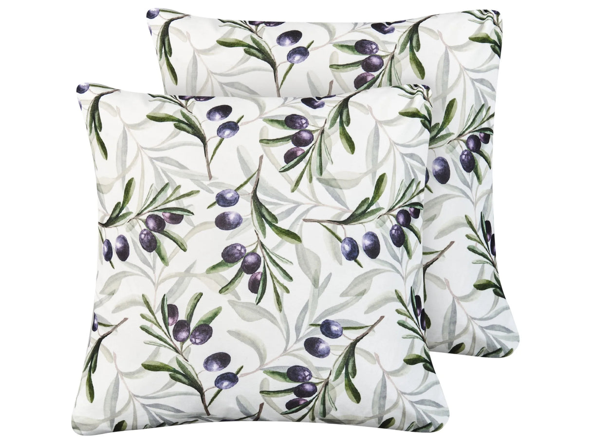 Set of 2 Outdoor Throw Cushions Multicolour Polyester 45 x 45 cm Leaf Pattern Garden Accessory Beliani