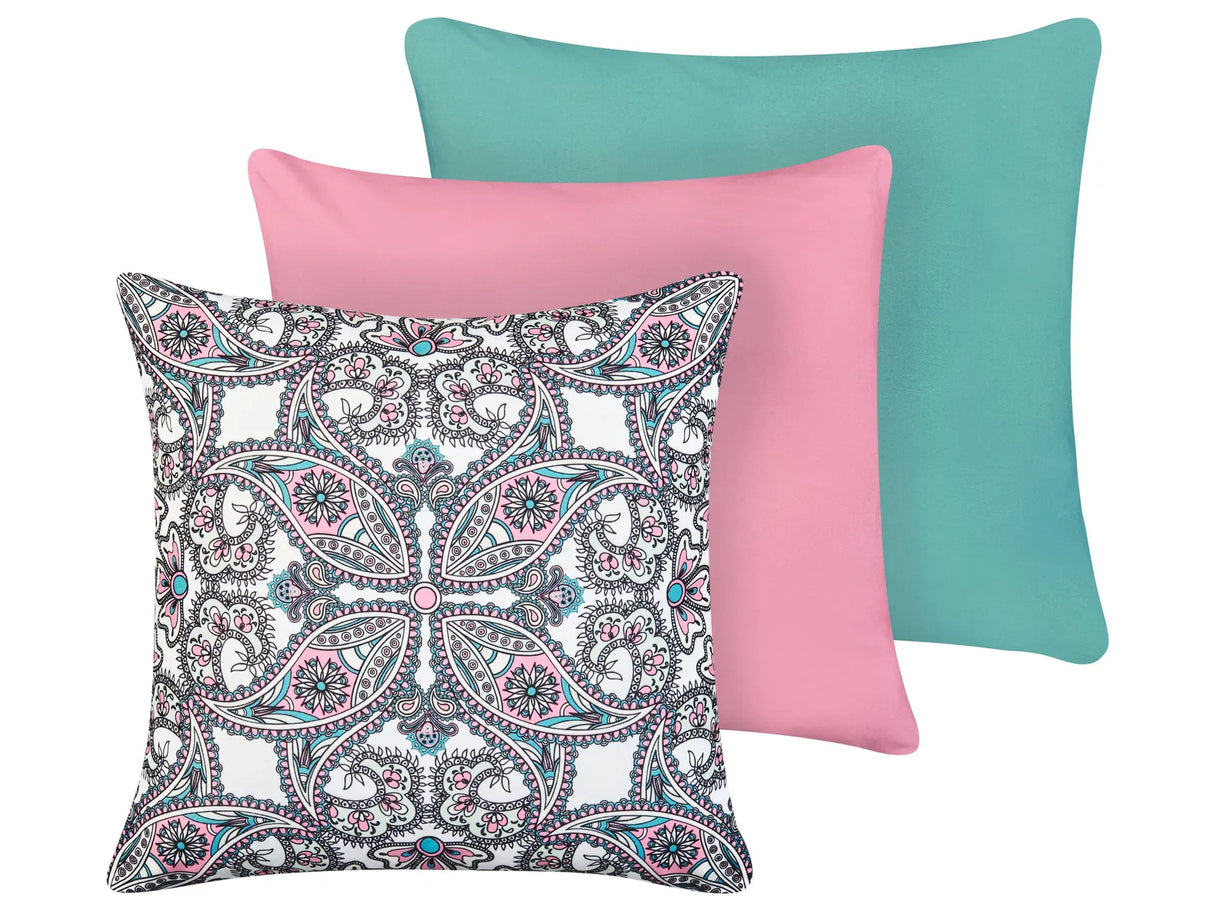 Set of 3 Outdoor Throw Cushions Multicolour Polyester Garden Accessory Beliani