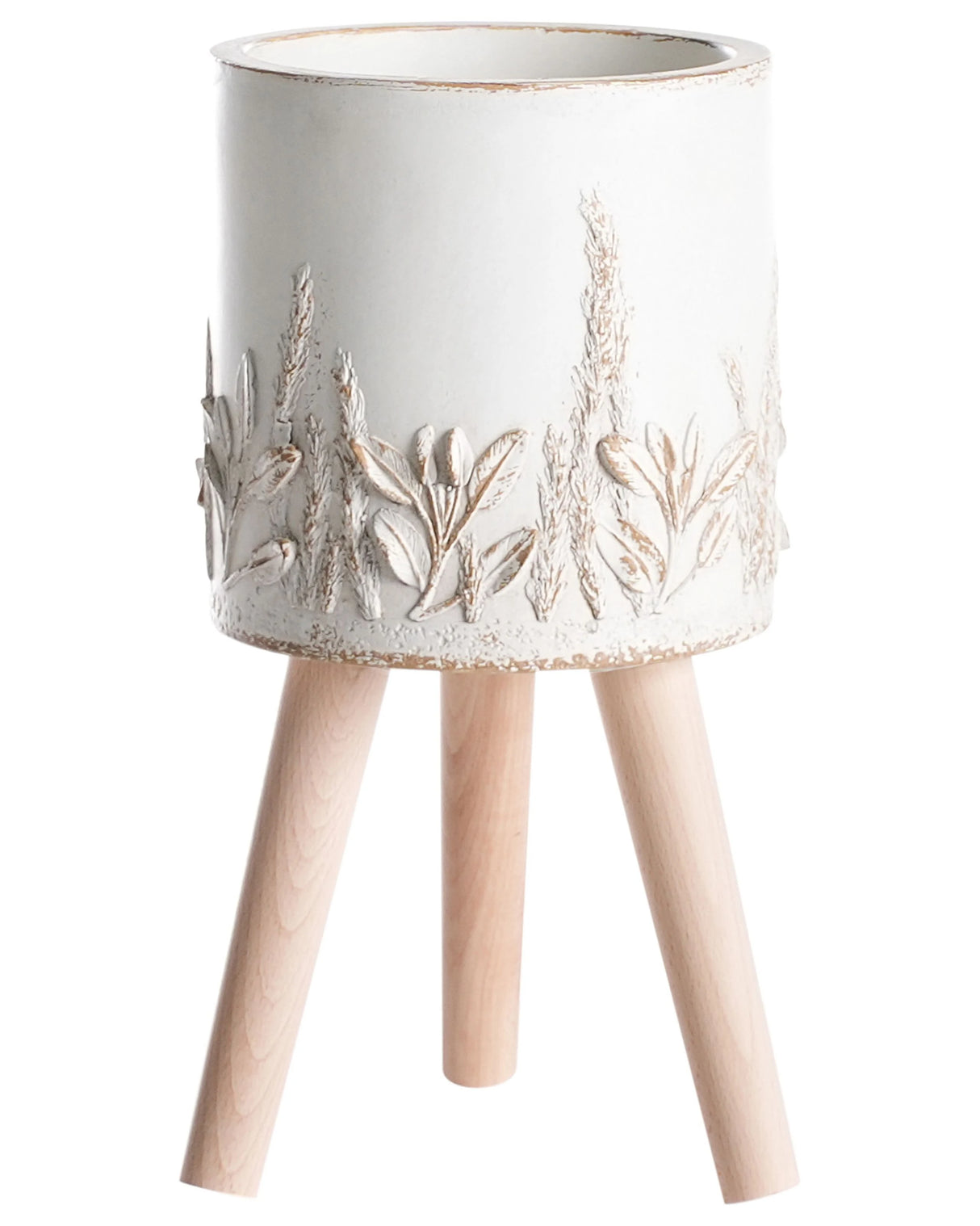 Plant Pot Off-White Distressed MgO Vintage Style Antique Look Indoor Outdoor Pot Beliani