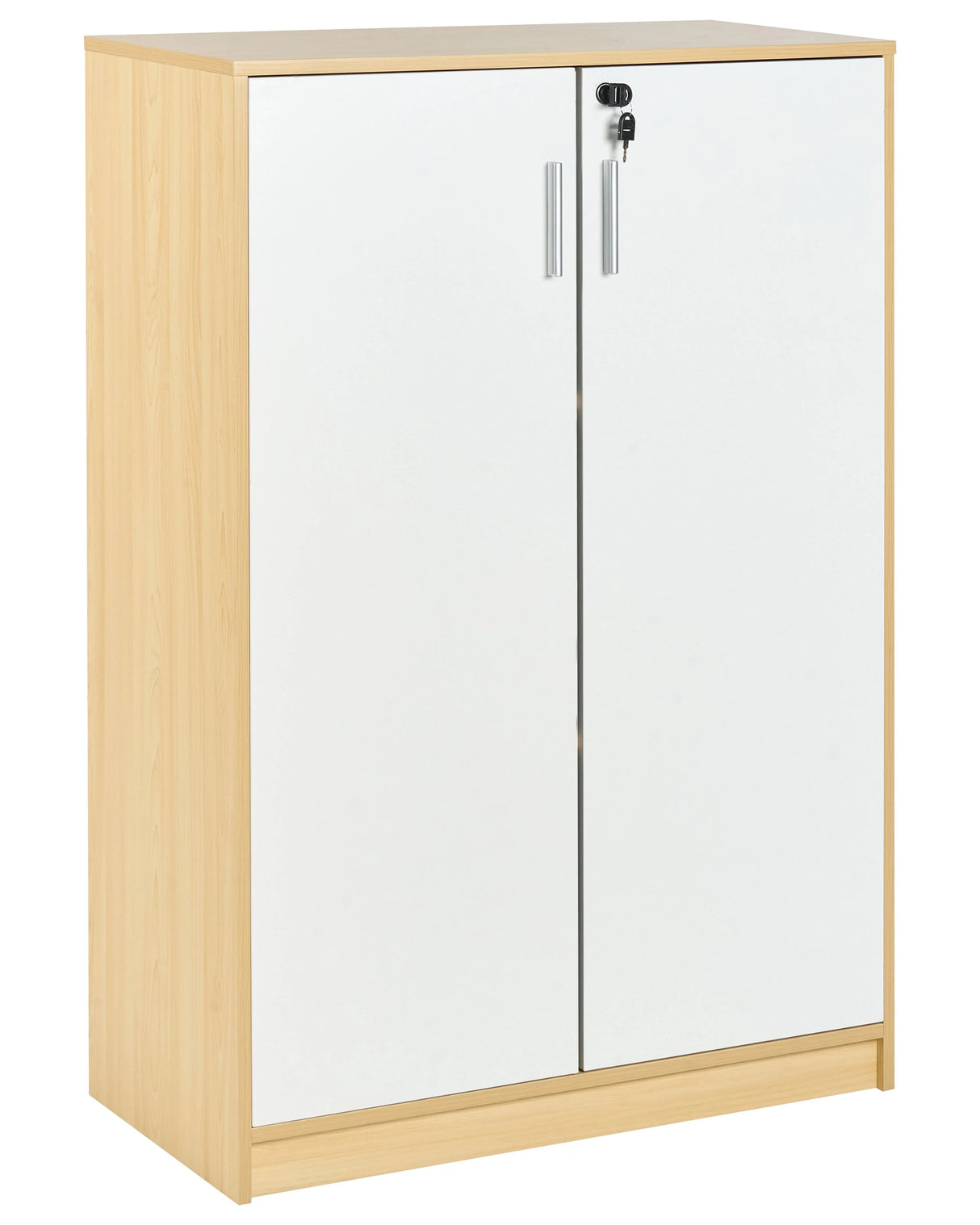 Storage Cabinet Light Brown White Particle Board Locker with 3 Shelves 2 Door Home Office Modern Beliani