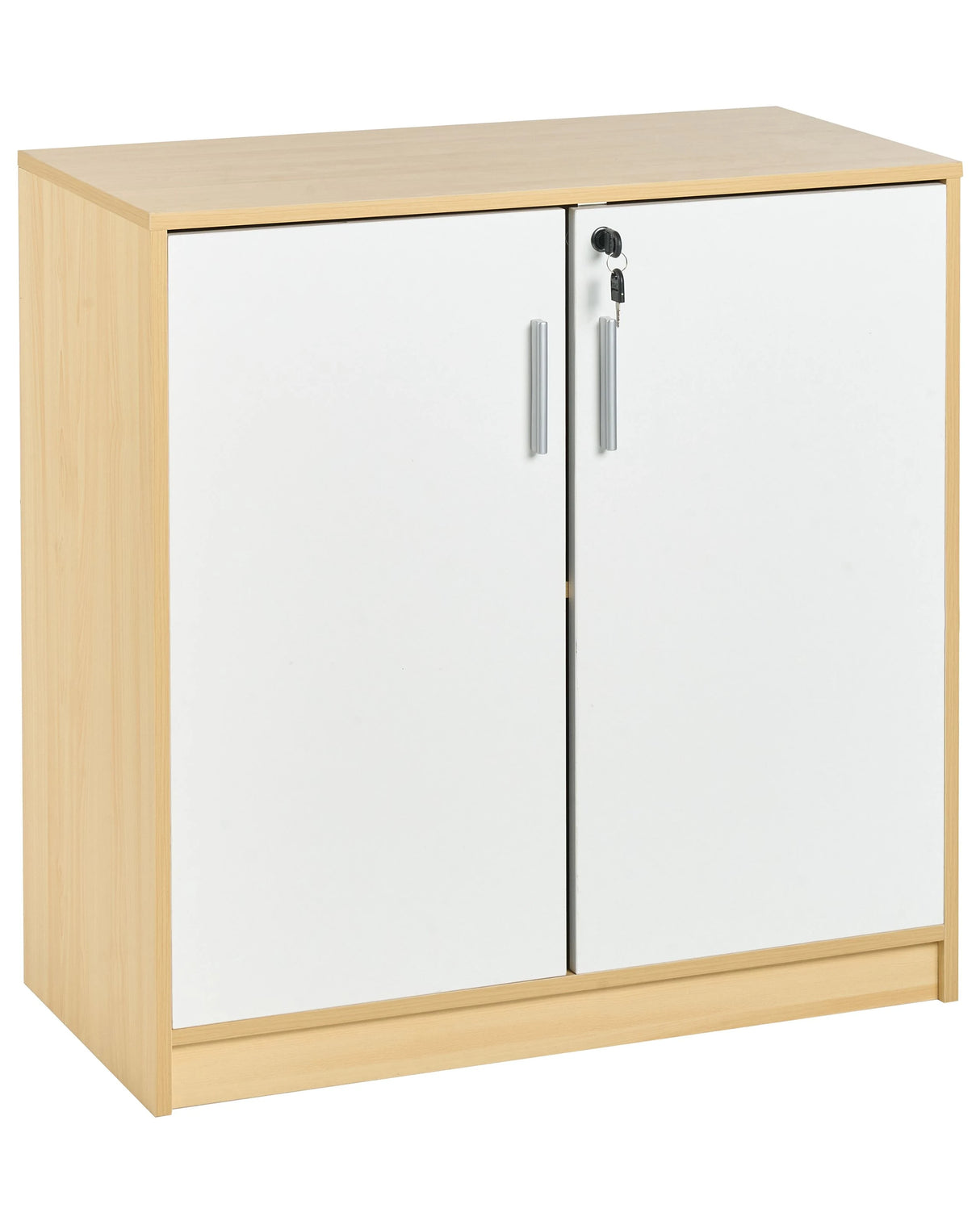 Storage Cabinet Light Brown White Particle Board Locker with 2 Shelves 2 Door Home Office Modern Beliani