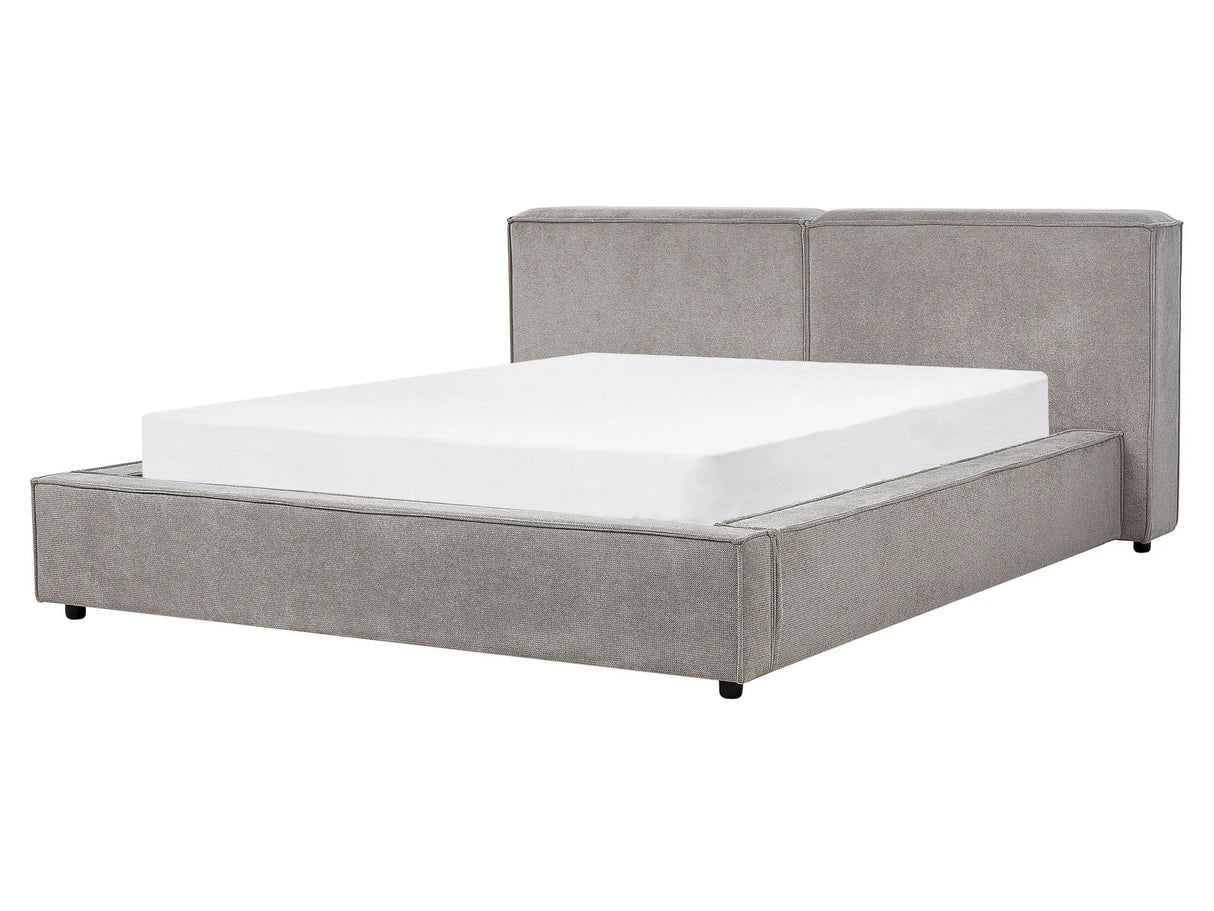 EU King Size Waterbed Grey Fabric Upholstery 5ft3 with Thick Padded Headboard Footboard Beliani