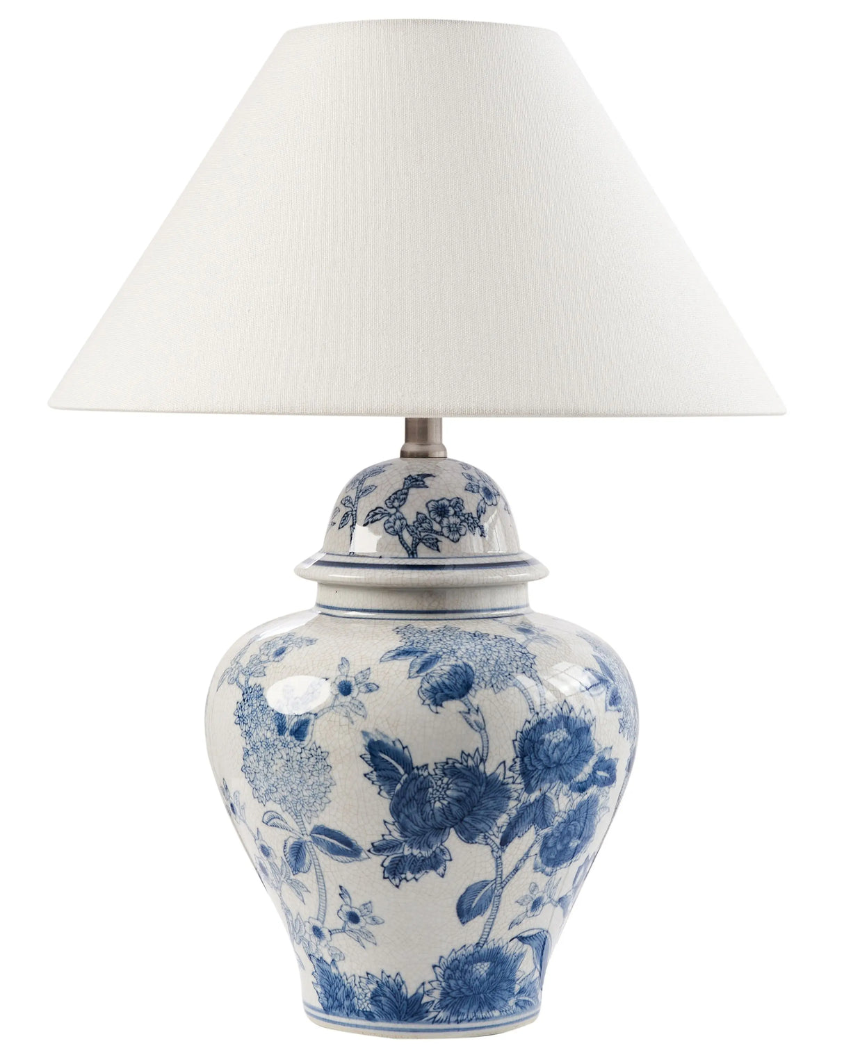 Table Lamp White and Blue Porcelain Base Linen Bell Shade with a Floral Patten Lighting Stylish Beliani