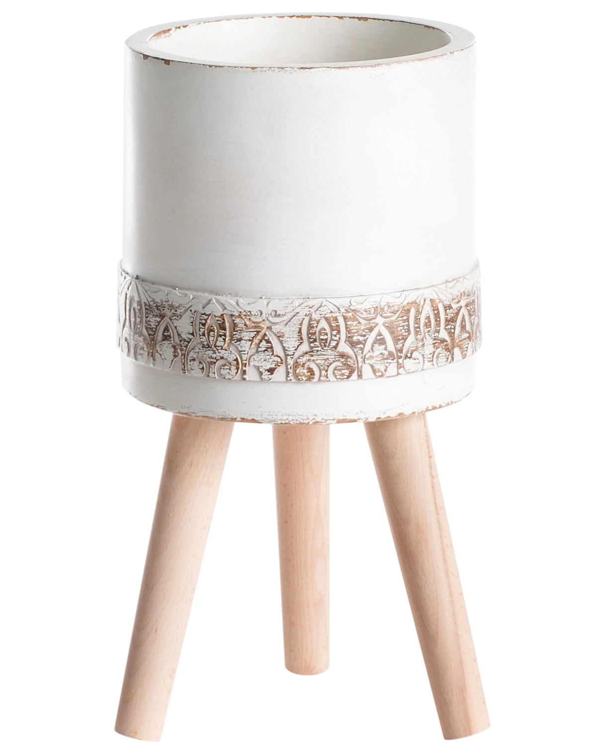 Plant Pot Off-White Distressed MgO Vintage Style Antique Look Indoor Outdoor Pot Beliani