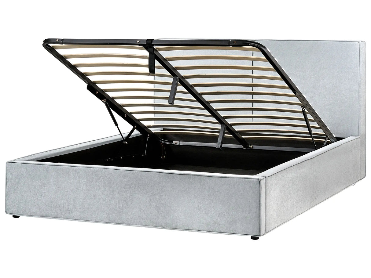 EU Super King Size Panel Bed 6ft Light Blue Fabric Upholstery Storage Ottoman Slatted Frame Contemporary Modern Bedroom Beliani