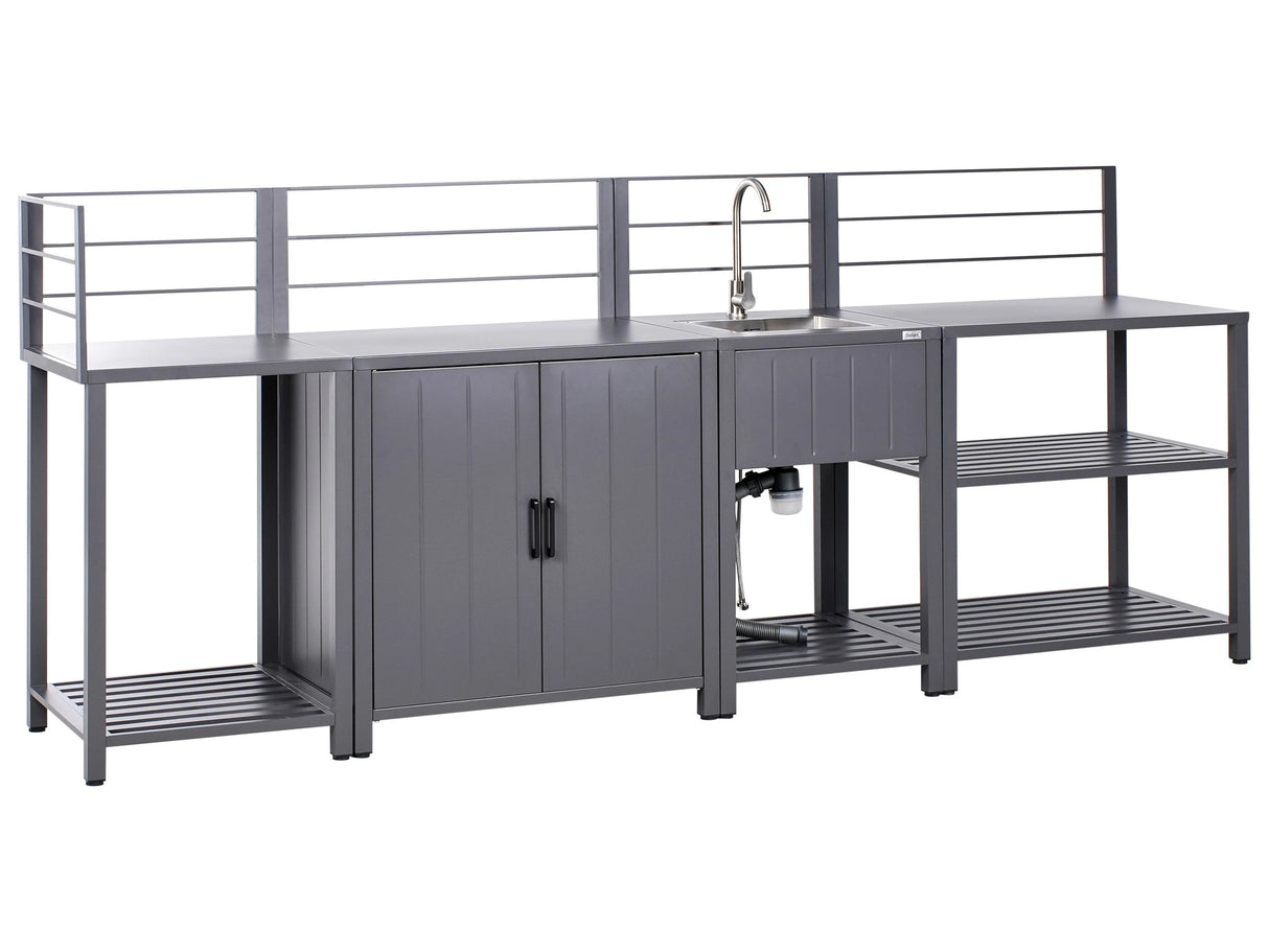 4 Piece Outdoor Kitchen Set Grey Aluminium Storage Cabinet Island Sink Outdoor Kitchen Cooking Station Beliani