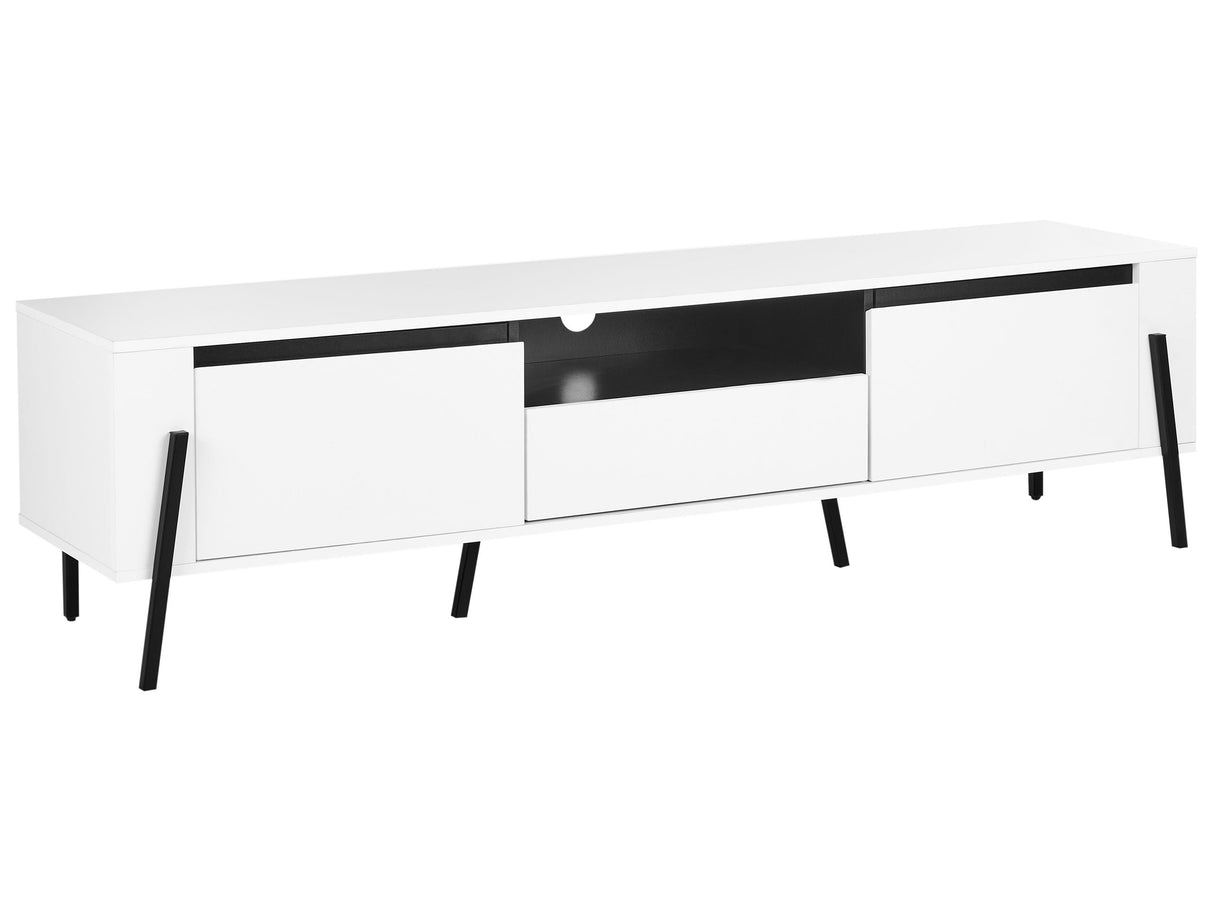 TV Stand White Metal Legs for up to 75 with 1 Drawer and 2 Cabinets Industrial Style Beliani