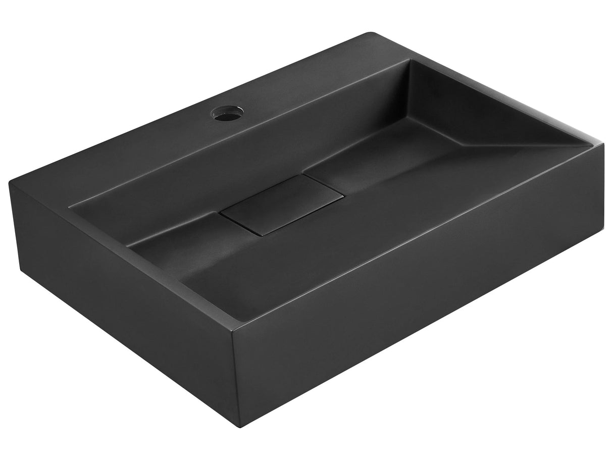 Hall Hung Wash Basin Black Matt Finish Mineral Cast 500 x 380 mm Rectangular Bathroom Sink Beliani