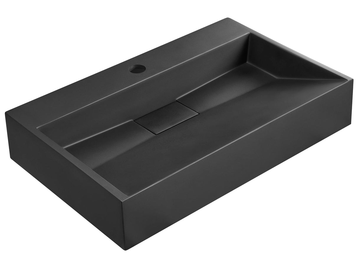 Hall Hung Wash Basin Black Matt Finish Mineral Cast 600 x 380 mm Rectangular Bathroom Sink Beliani