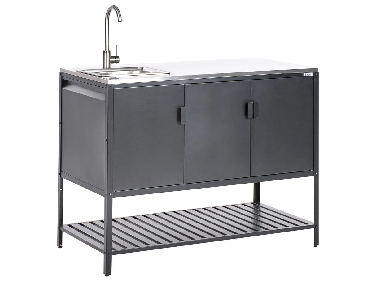 Outdoor Kitchen Cabinet Black Stainless Steel 3 Door Unit with Top Garden Kitchen Dining Beliani