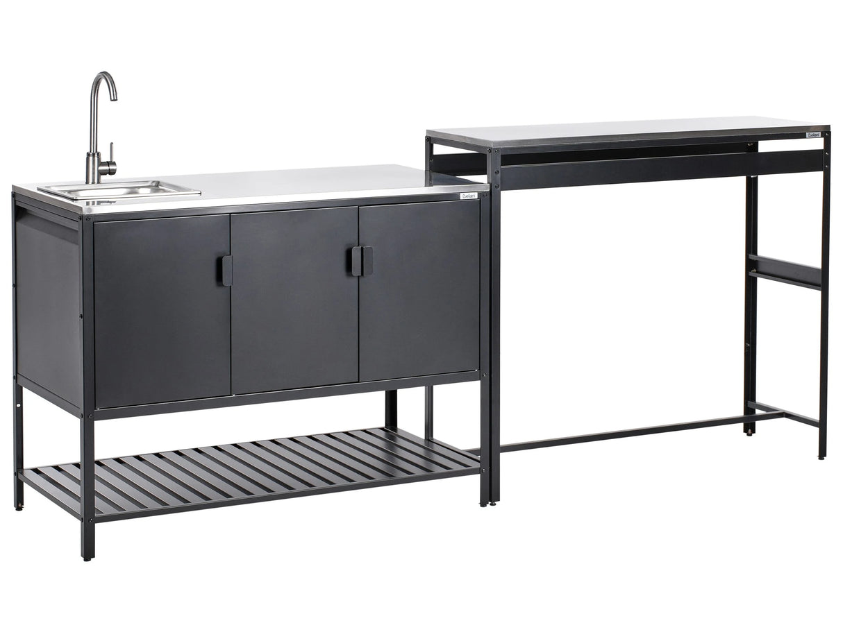 Outdoor Kitchen Cabinet Black Stainless Steel 3 Door Unit with Top Garden Kitchen Dining Beliani