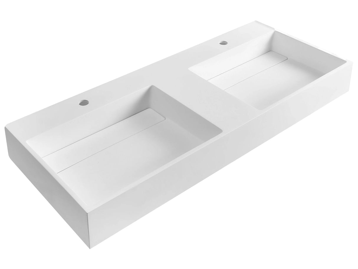 Hall Hung Double Wash Basin White Matt Finish Mineral Cast 1200 x 480 mm Rectangular Bathroom Sink Beliani
