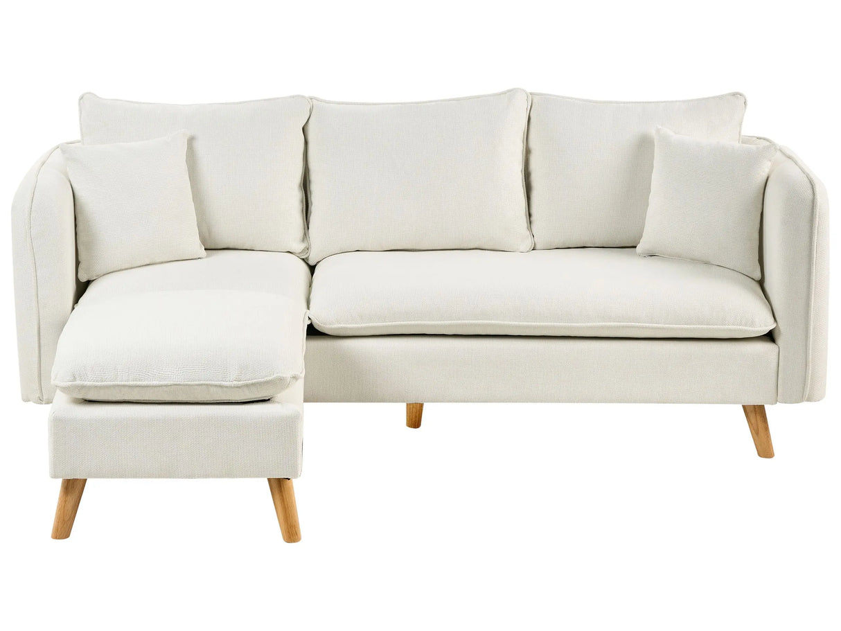 Sofa White Fabric Upholstered with Ottoman Tufted Cushioned Seat with Scatter Cushions Beliani