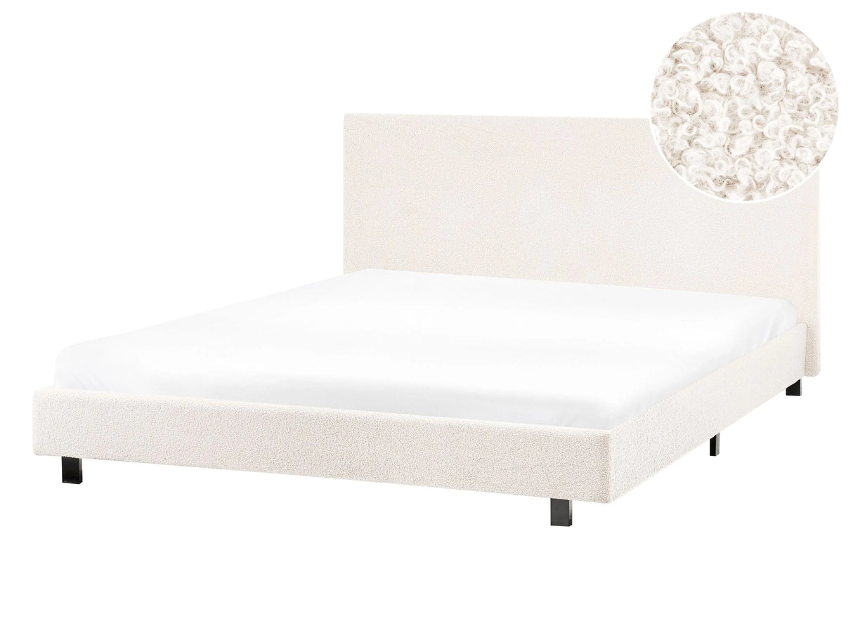 EU Double Size 4ft6 Waterbed Off-White Boucle Upholstered with Mattress Headrest Modern Design Beliani