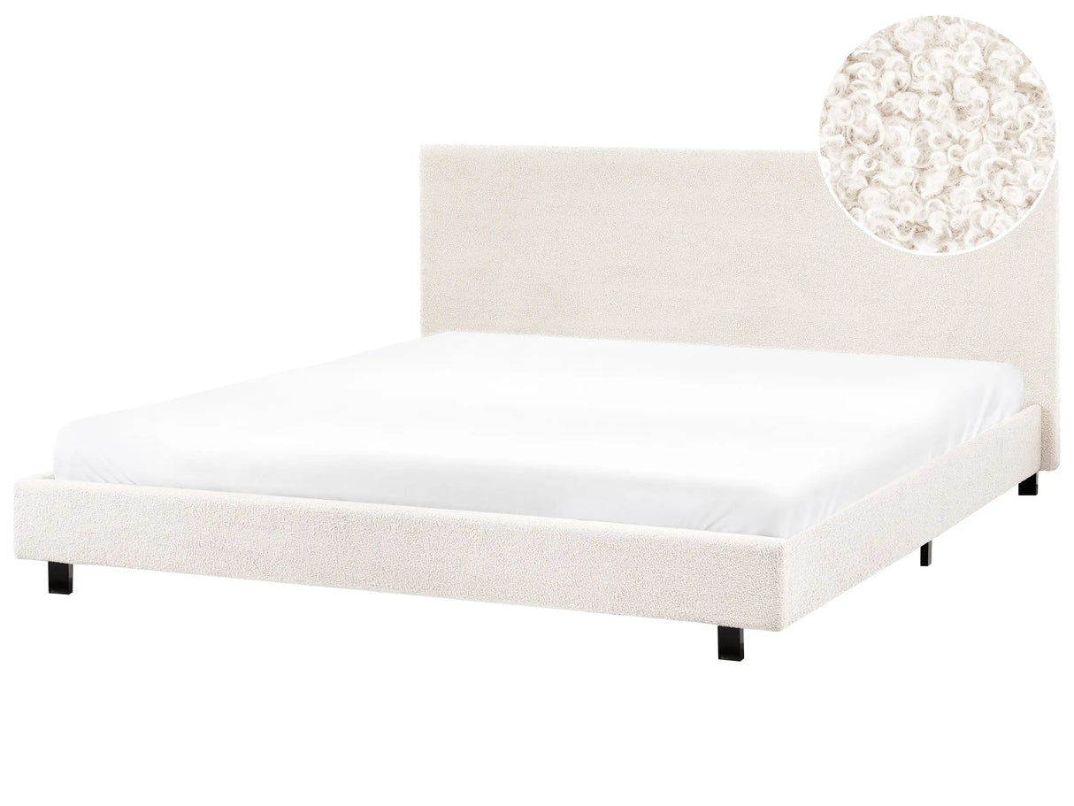 Slatted Bed Frame Off-White Boucle EU Double Size 6ft Modern Design Beliani