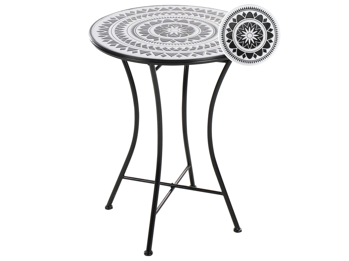 Bistro Table Black and White Ceramic Tiles Iron Folding Outdoor Blacony Beliani