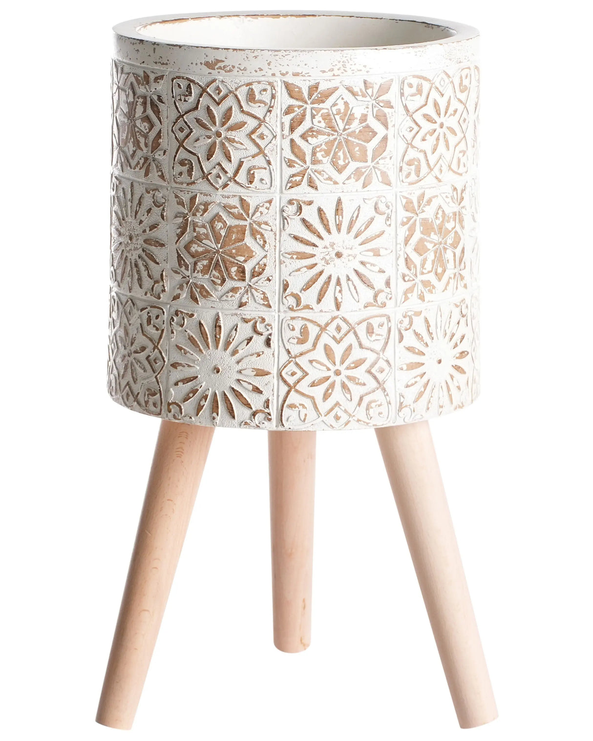 Plant Pot Off-White Distressed MgO Vintage Style Antique Look Indoor Outdoor Pot Beliani