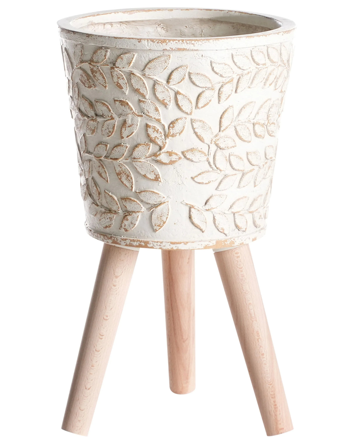 Plant Pot Off-White Distressed MgO Vintage Style Antique Look Indoor Outdoor Pot Beliani