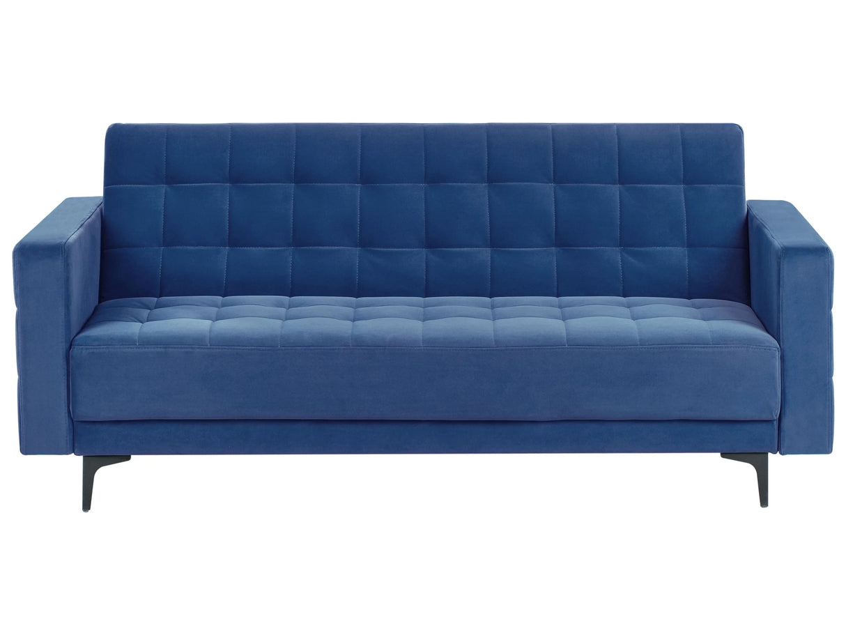 Sofa Bed Blue Velvet Tufted Fabric Modern Living Room Modular 3 Seater Black Legs Track Arm Beliani