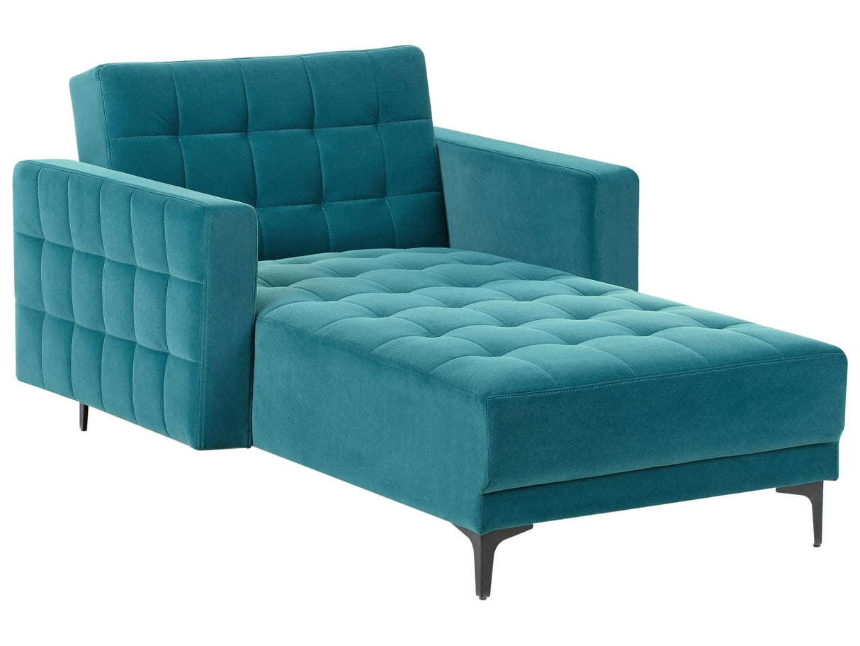 Chaise Lounge Sea Blue Velvet Tufted Fabric Modern Living Room Reclining Day Bed Black Legs Track Arms Beliani