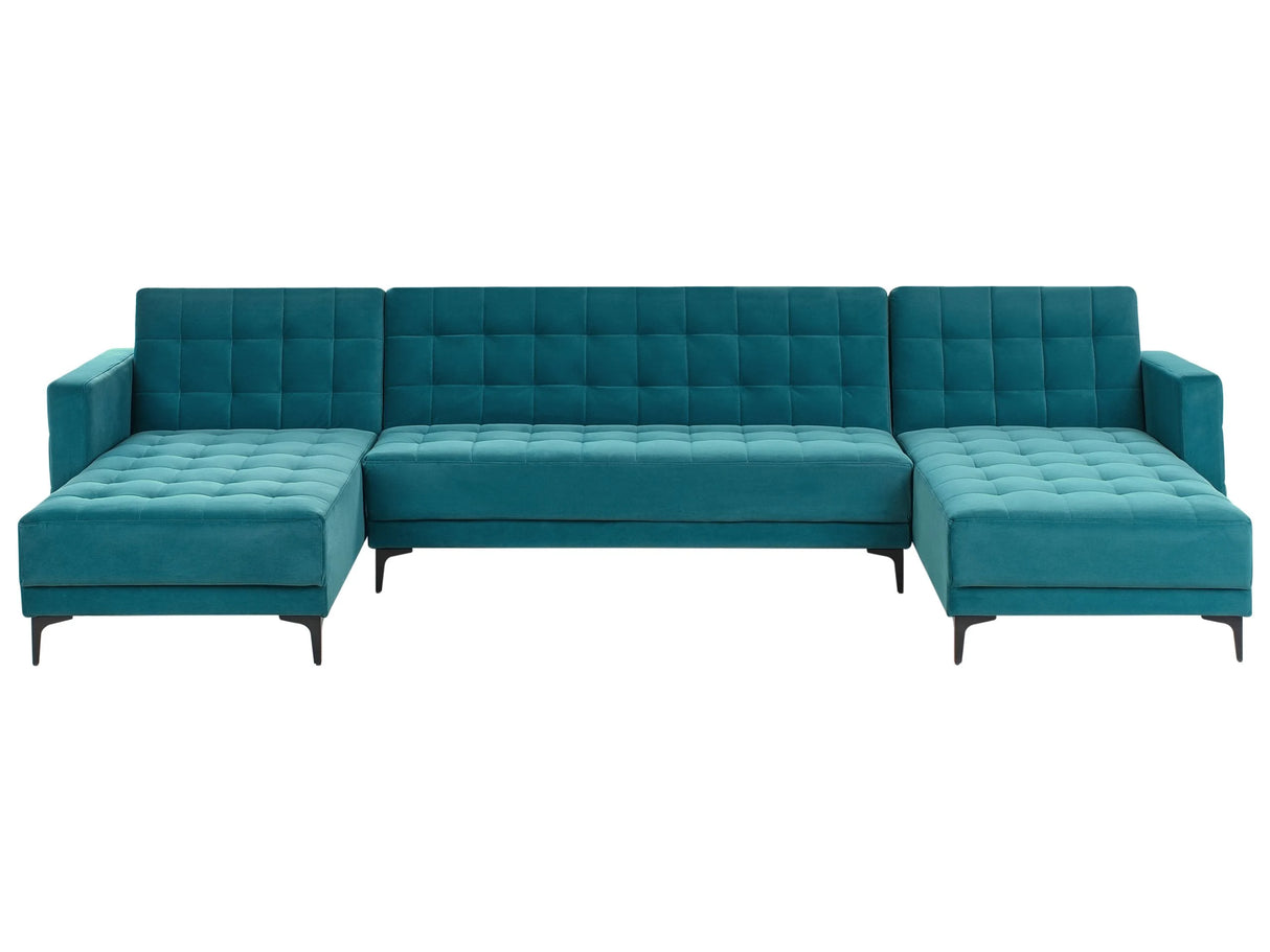 Corner Sofa Bed Sea Blue Velvet Tufted Fabric Modern U-Shaped Modular 5 Seater with Chaise Lounges Beliani