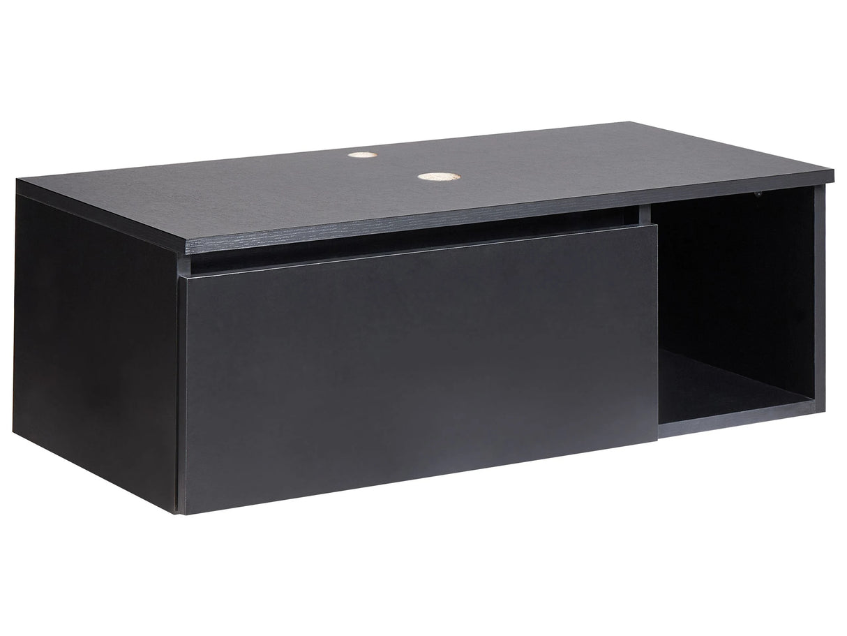 Wall Mounted Bathroom Cabinet Black MDP Body 80 x 40 cm Fluted Front with 2 Shelves Pre Cut Holes Beliani