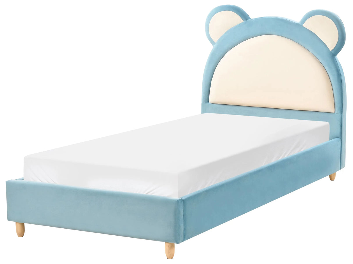 Bed Blue Velvet Upholstered Frame Headrest 3ft EU Single Size Bedroom Kids Room Modern Traditional Beliani