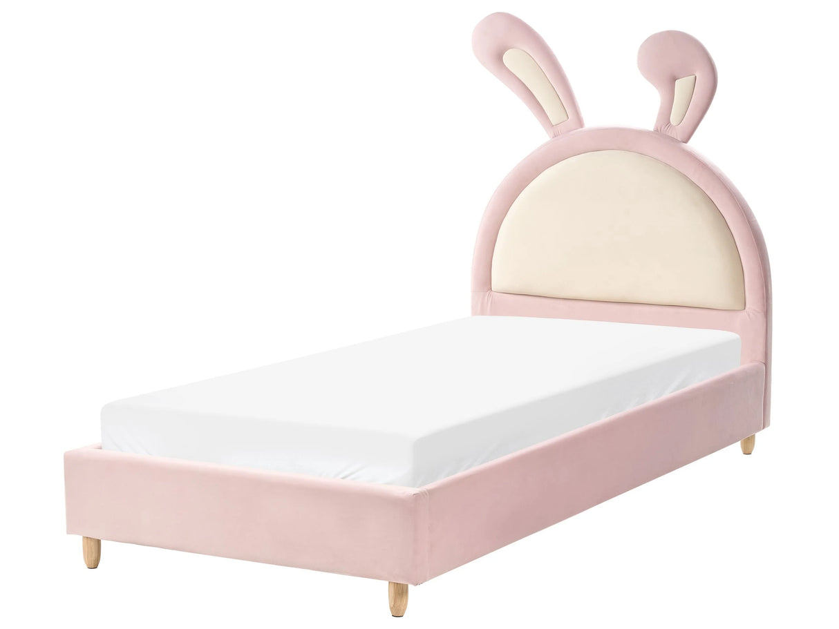 Bed Pink Velvet Upholstered Frame Headrest 3ft EU Single Size Bedroom Kids Room Modern Traditional Beliani