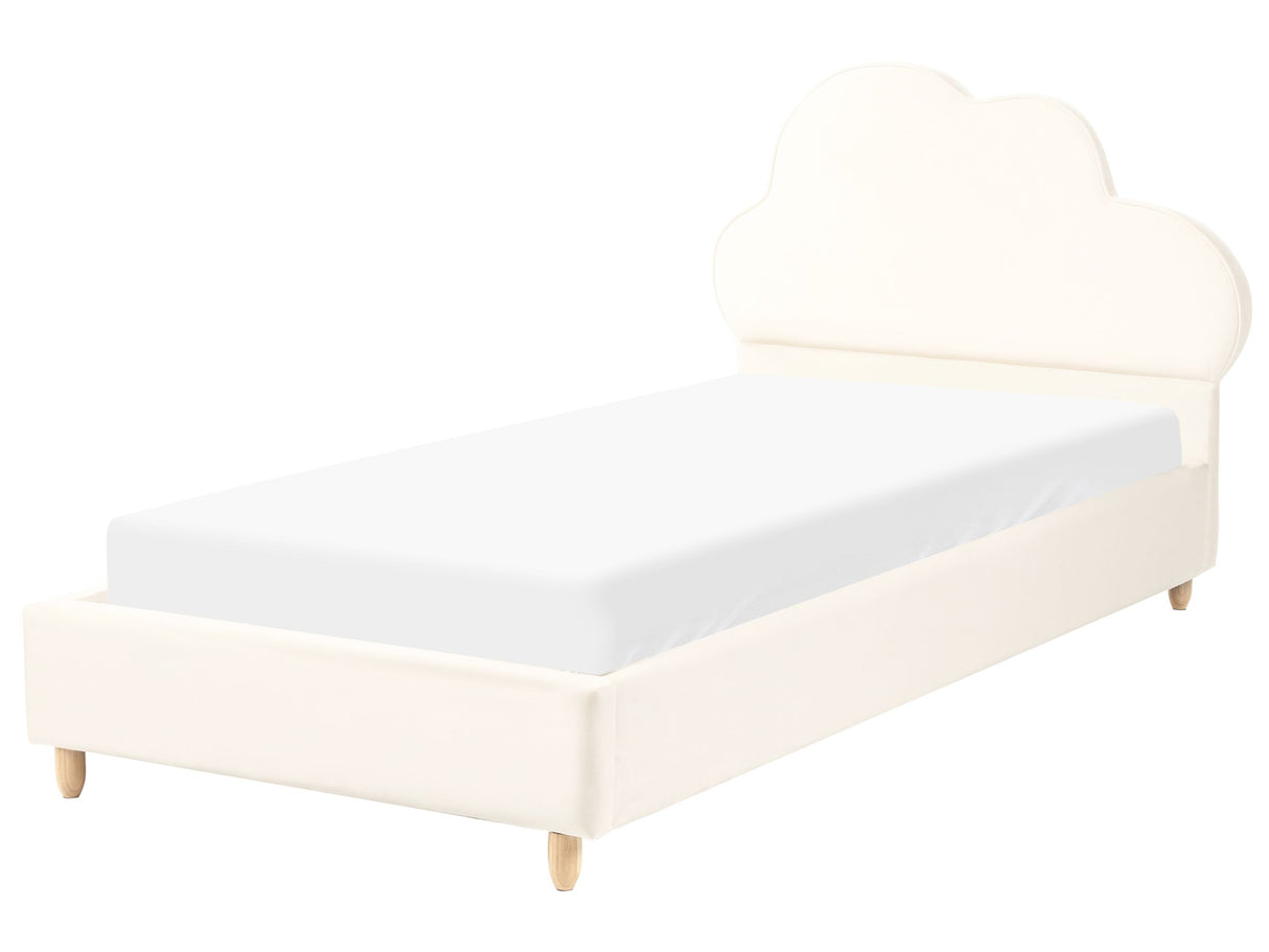 Bed Light Beige Velvet Upholstered Frame Headrest 3ft EU Single Size Bedroom Kids Room Modern Traditional Beliani