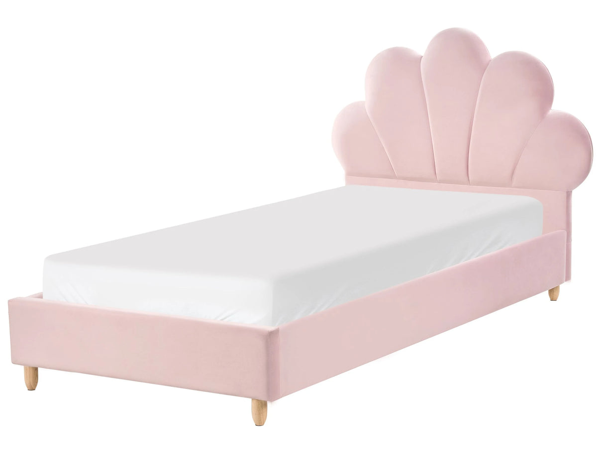 Bed Pink Velvet Upholstered Frame Headrest 3ft EU Single Size Bedroom Kids Room Modern Traditional Beliani