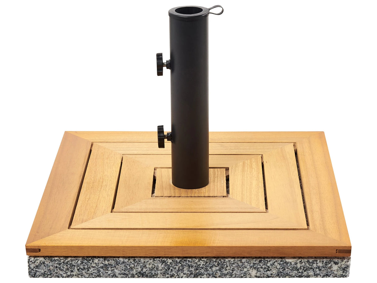 Parasol Base Brown Wood Granite Steel 45 x 45 cm 21 kg Square Outdoor Umbrella Stand Beliani