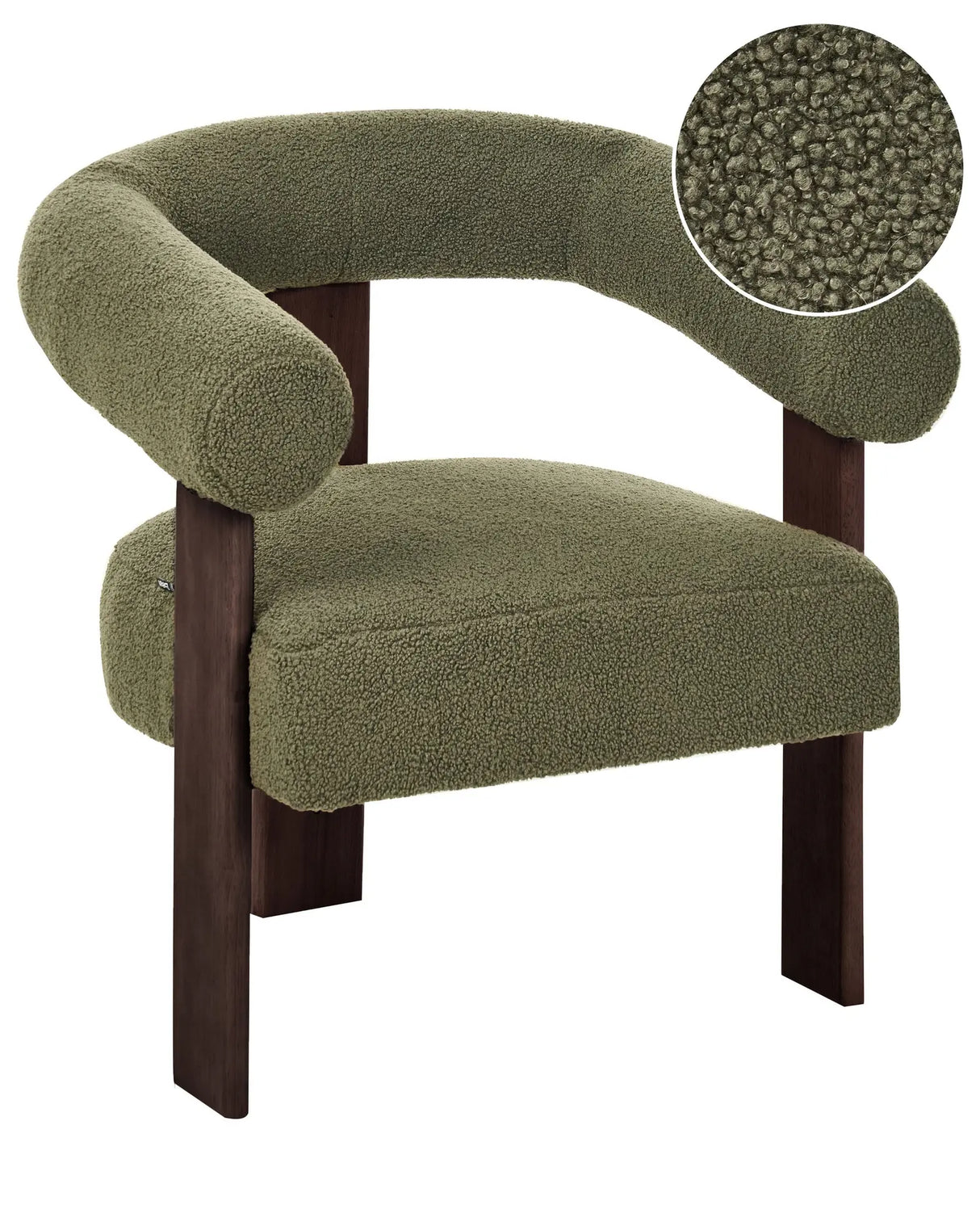 Armchair Green and Dark Brown Boucle Upholstery Retro Design Wooden Legs Living Room Beliani