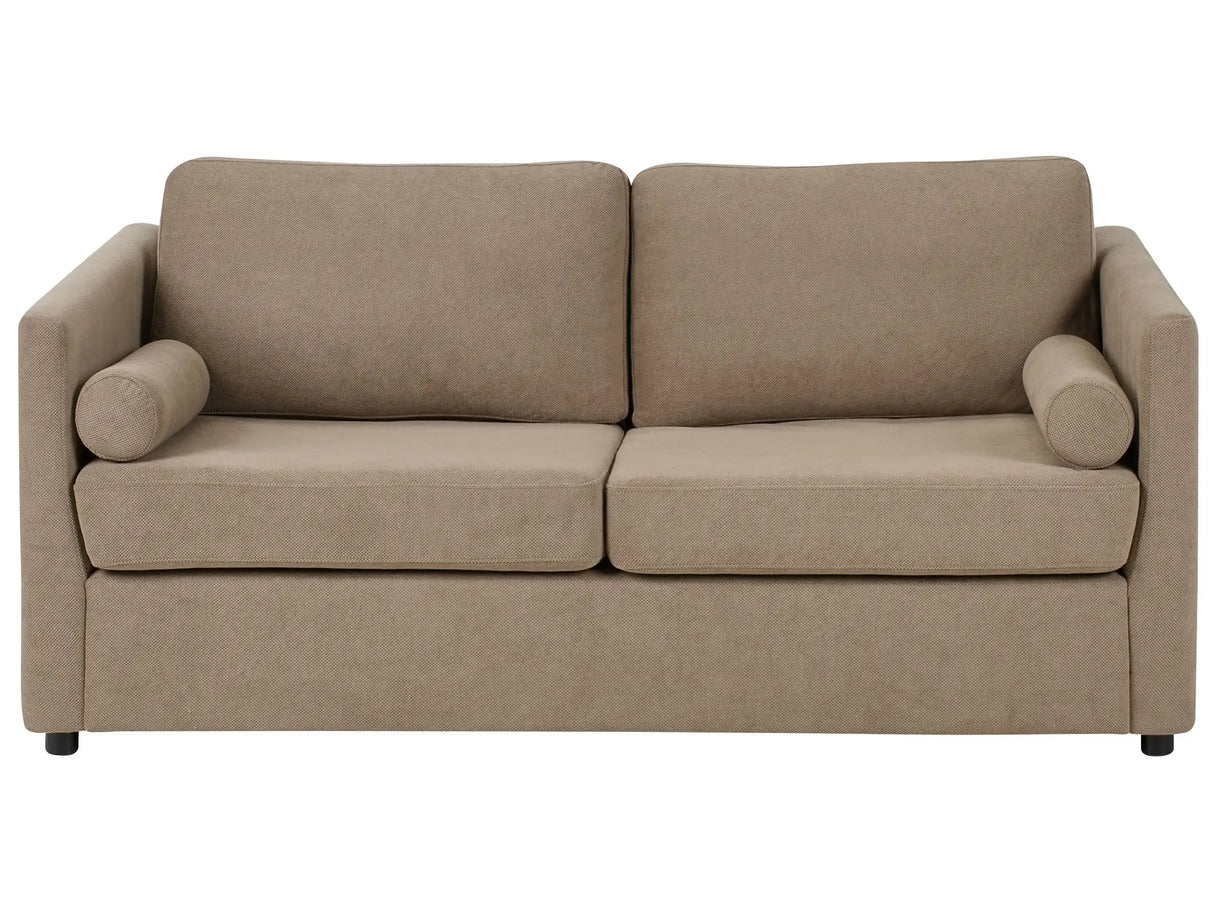 Sofa Bed Brown Fabric 2 Seater Fold Out Frame with Matrress Beliani