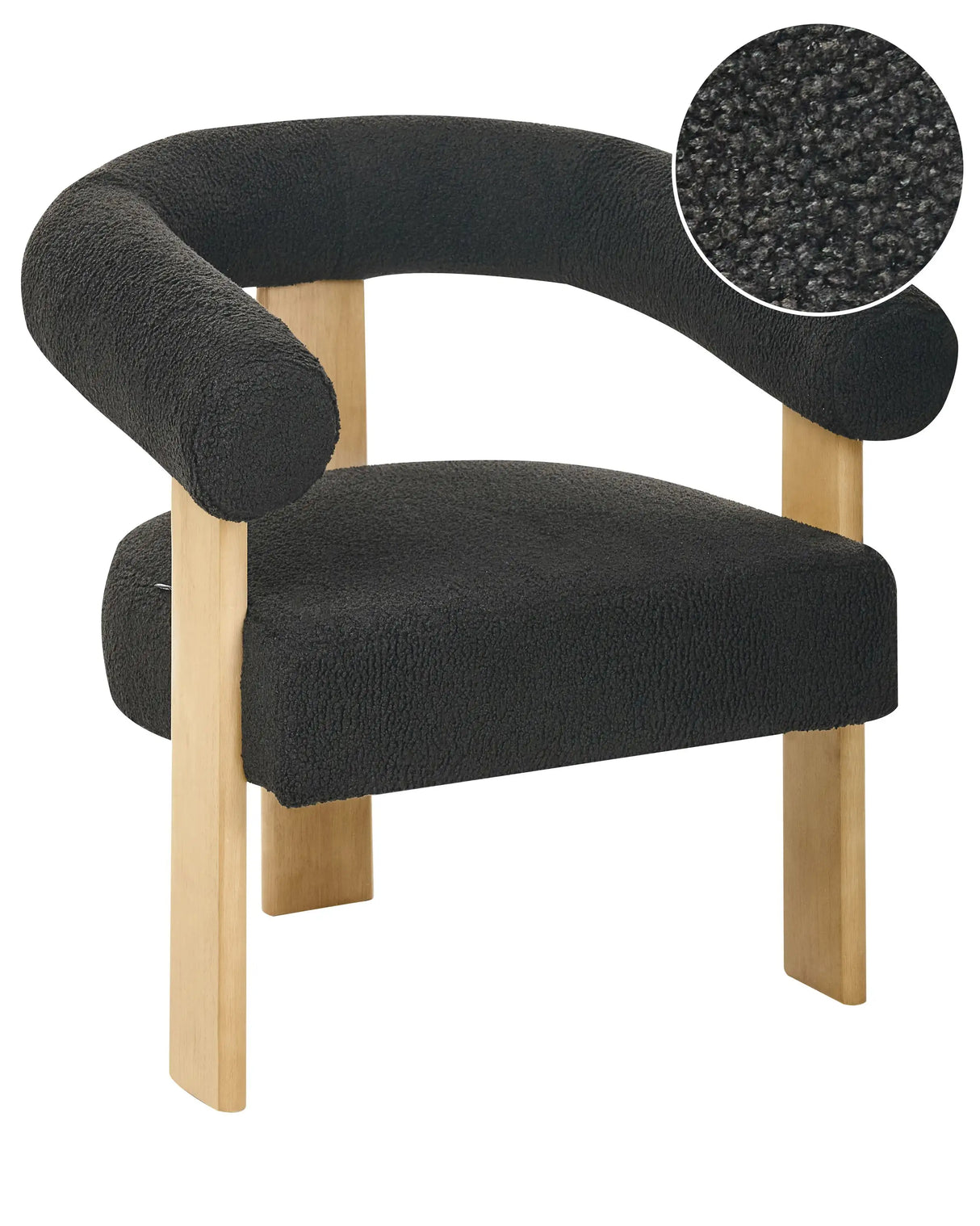 Armchair Black and Light Brown Boucle Upholstery Retro Design Wooden Legs Living Room Beliani