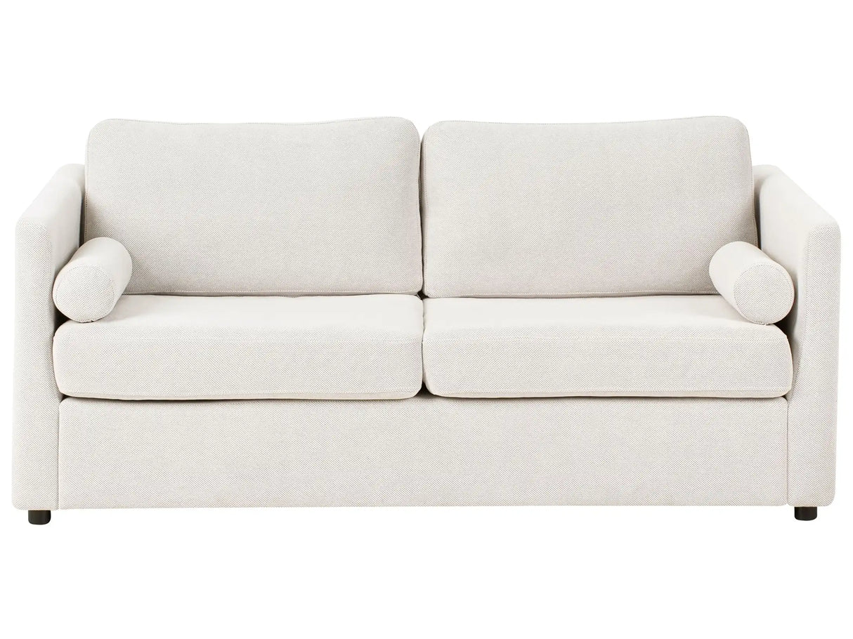 Sofa Bed Off White Fabric 2 Seater Fold Out Frame with Matrress Beliani
