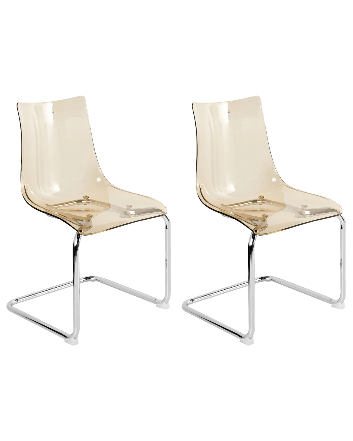 Set of 2 Dining Chairs Transparent Orange Plastic Seat Cantilever Metal Legs Chairs Beliani