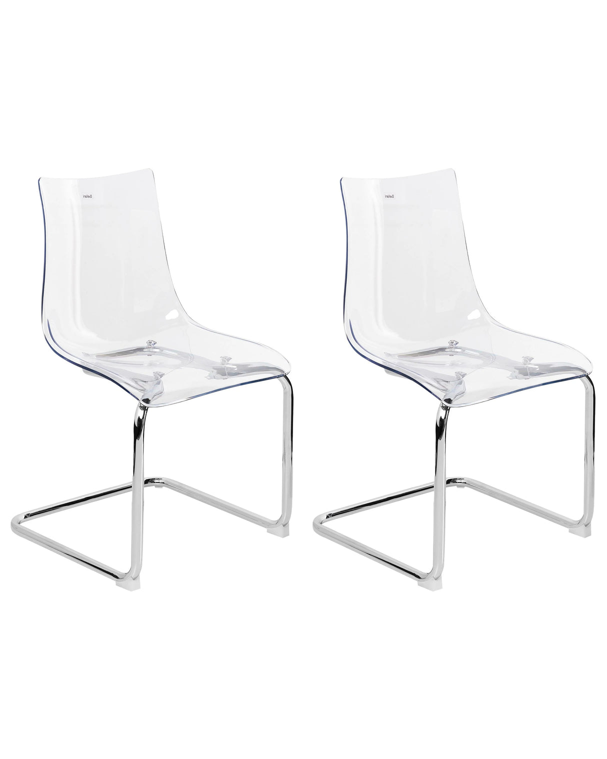 Set of 2 Dining Chairs Transparent Plastic Seat Cantilever Metal Legs Chairs Beliani