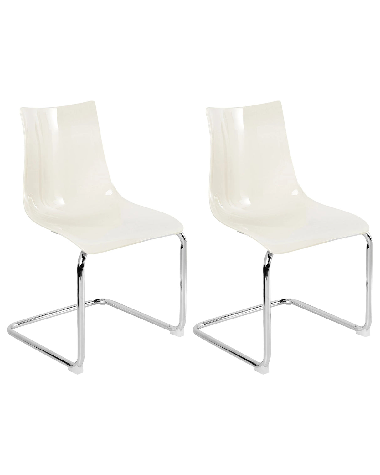 Set of 2 Dining Chairs Off White Plastic Seat Cantilever Metal Legs Chairs Beliani