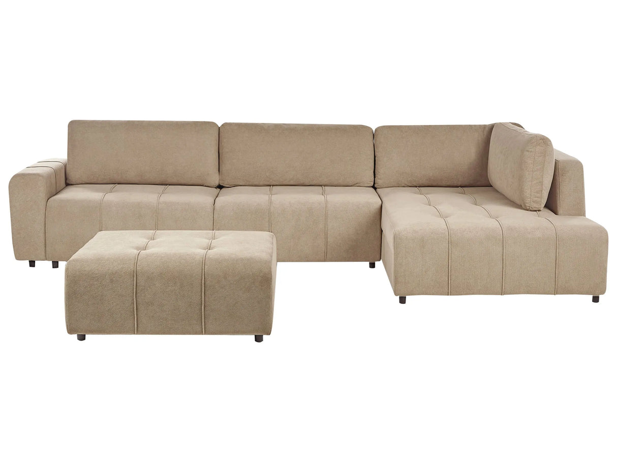 4 Corner Seater Sofa Bed Left Handed Brown Fabric Upholstery with Storage and Ottoman Thickly Padded Modern Style Living Room Furniture Beliani